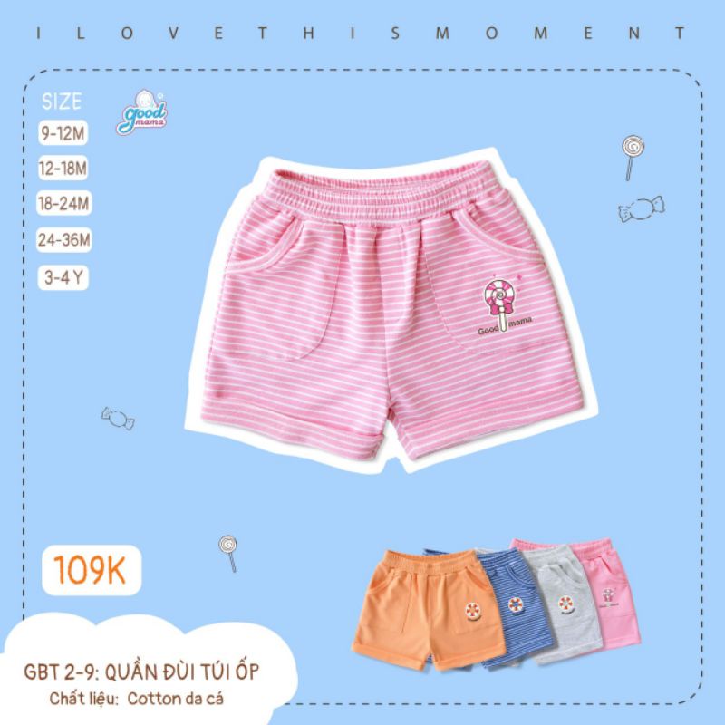 Goodmama - Quần đùi cotton xắn gấu cho bé 9m-4y