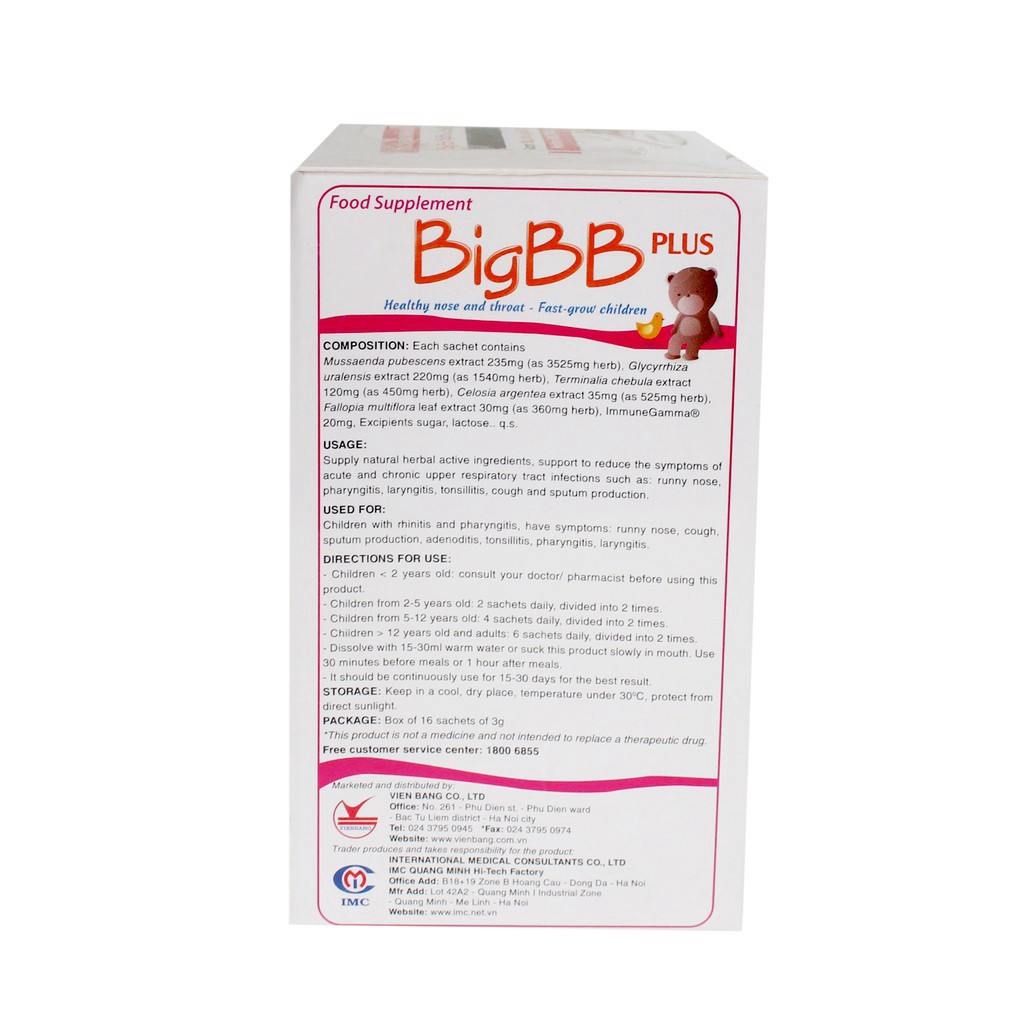 ✅  BigBB Plus ( Hồng) - Hộp 16 Gói - Hỗ Trợ Làm Giảm Các Triệu Chứng Viêm Đường Hô Hấp  [Date xa]