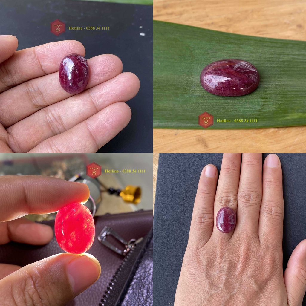 Mặt Đá Ruby Tự Nhiên Yên Bái Mài Sống Đỏ Đậm 34.95ct Mặt Nhẫn, Mặt Dây Chuyền Nam