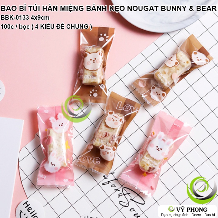 BAO BÌ TÚI NHỰA HÀN MIỆNG 4x9CM ĐỰNG BÁNH KẸO NOUGAT BUNNY &amp; BEAR LÀM QUÀ TẶNG DỊP LỄ TẾT NĂM MỚI NOEL BBK-0133