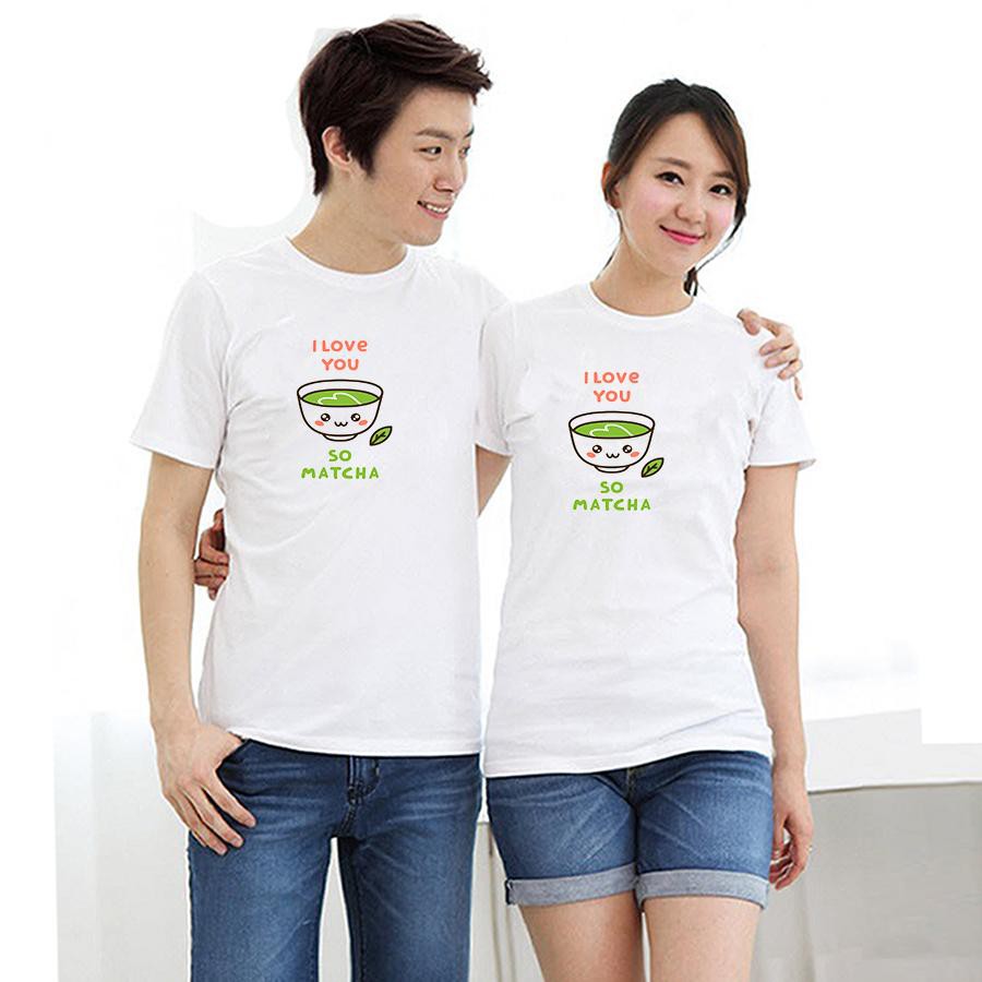 Áo thun cặp đôi in hình I LOVE YOU SO MATCHA form rộng phong cách hàn quốc
