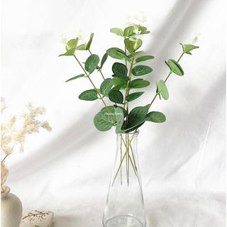 Cành lá táo lá bạch đàn giả nhân tạo trang trí 33cm lá tròn dùng trang trí bó hoa