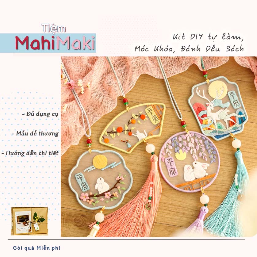 Kit DIY bộ tự thêu móc khóa trang trí Nhiều mẫu kiểu cổ trang