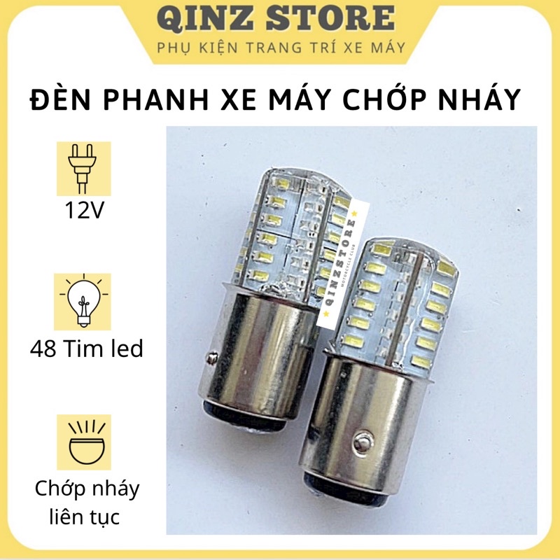 Đèn led phanh xe máy 48 tim led 12v, đèn phanh xe máy led chớp nháy QINZSTORE