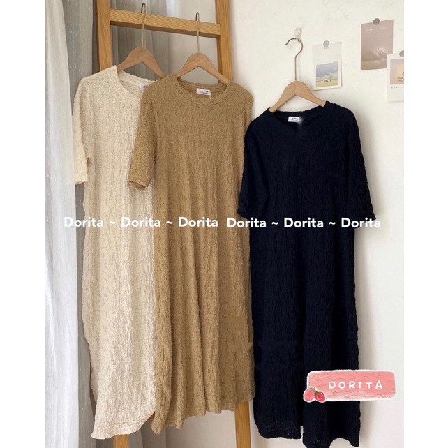 [Ảnh thật/Video] Váy suông cổ tròn đũi xốp Dorita, Đầm suông đũi nhăn Basic Hàn Quốc - Dorita Boutique | BigBuy360 - bigbuy360.vn