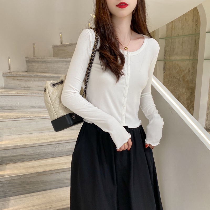 Áo BH bằng cotton dài tay màu trơn phong cách Hàn Quốc