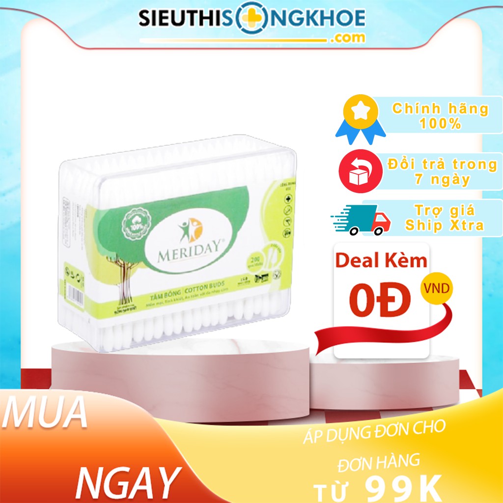 [Mã SKAMLTSM9 giảm 10% đơn 99K] Tăm Bông Người Lớn Meriday 200 que/ Gói Zíp - Bông Bạch Tuyết [Chính Hãng 100%]