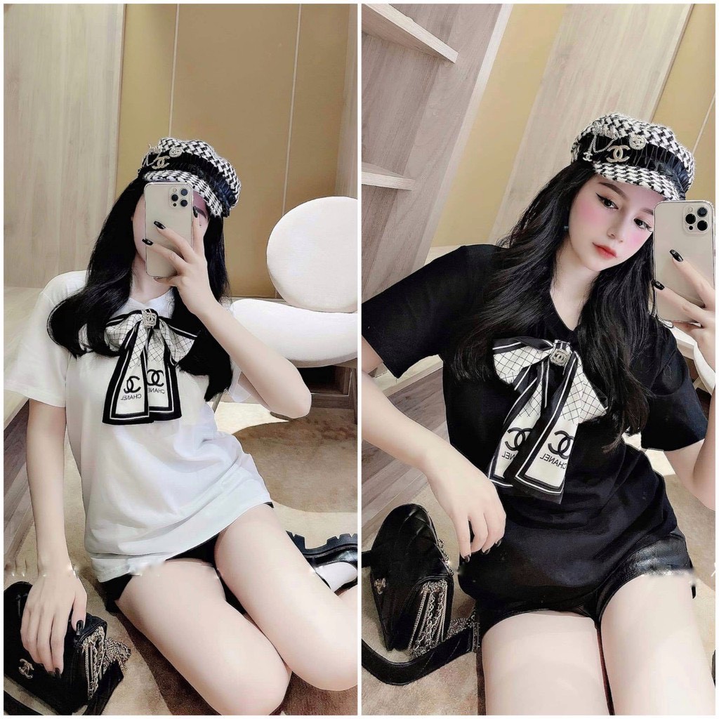 Áo Phông Áo Thun Nữ Có Đính Nơ Cổ Chất Liệu Cotton Fom Rộng Giấu Quần Hàng Quảng Châu Cao Cấp . | BigBuy360 - bigbuy360.vn