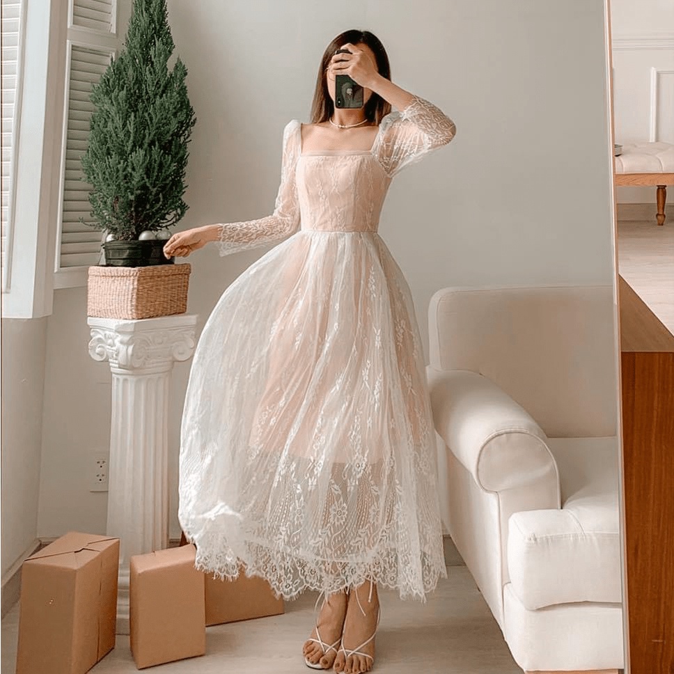 ĐẦM REN CÔNG CHÚA DÁNG DÀI HÀNG TIẾT KẾ SIU XINH PU