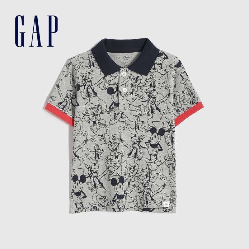 Áo cộc tay bé trai - Áo polo Gap hoạ tiết Mickey màu ghi cho bé trai size 2-6t