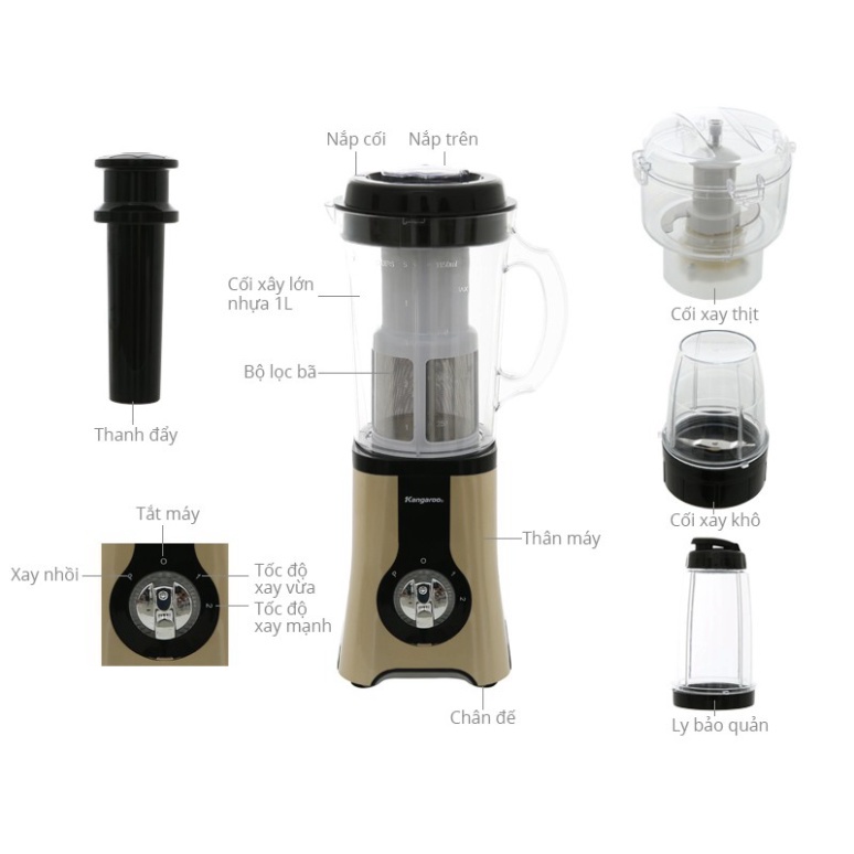 Máy xay sinh tố đa năng 4 cối Kangaroo KG4B3 - Hàng Chính Hãng