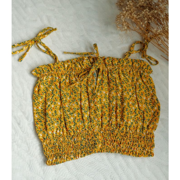 Áo dây nữ croptop áo ống bo lưng cột nơ Vintage