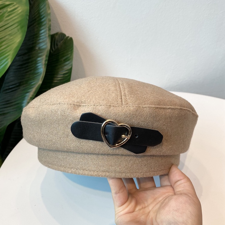 Mũ nồi vải len màu đen phối khóa kim loại phong cách retro thanh lịch cho nữ