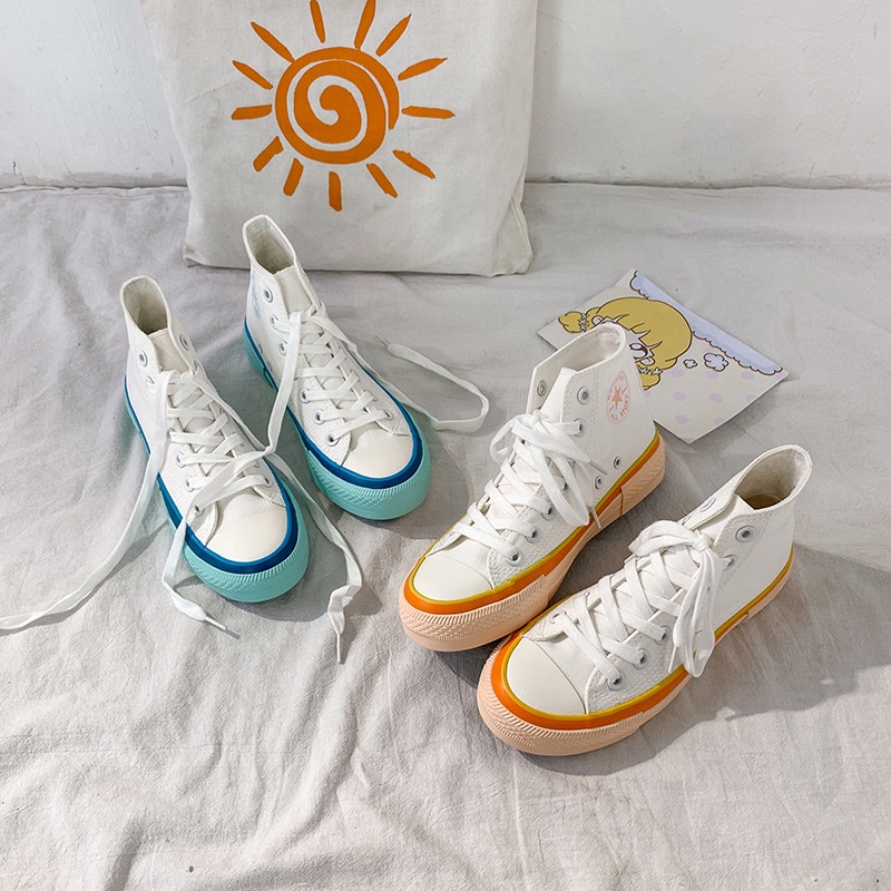 Giày Sneaker Nữ Cổ Cao Foxy Form Dáng CV 1970 Màu Trắng Kem Đế Viền Cam Phong Cách Ulzzang - FOX040