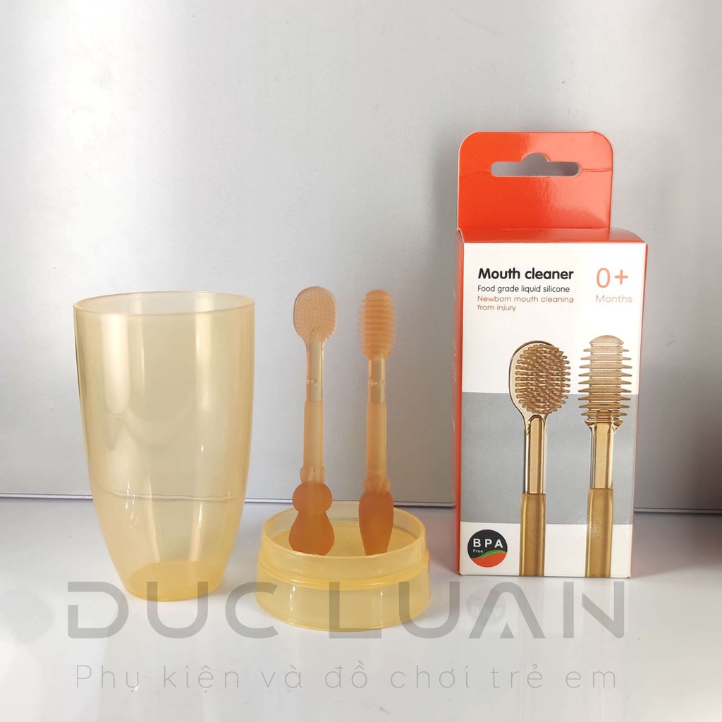 Set rơ lưỡi và bàn chải đánh răng silicon cho bé từ 0 - 18 tháng - Chính hãng full box