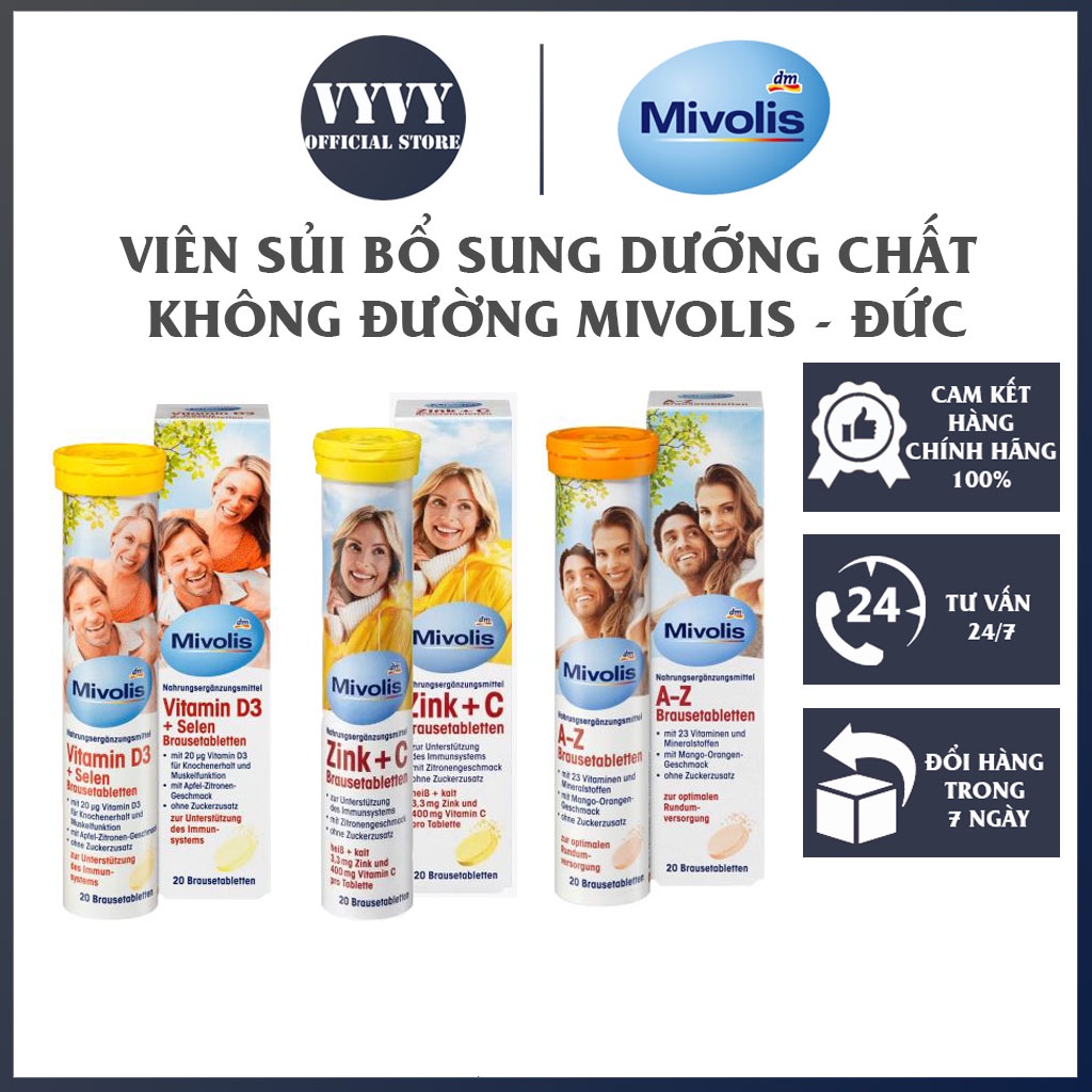 Viên sủi vitamin và khoáng chất Mivolis, cung cấp vitamin D3+Selen, Zink+C và A-Z - VyVy Store