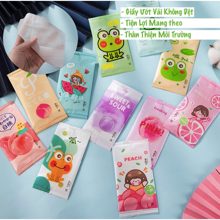 Set 10 Khăn Giấy Ướt VẢI KHÔNG DỆT Hoạ Tiết Dễ Thương B094