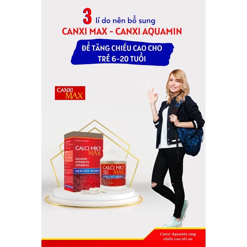 Calci MK7 Max Canxi từ Tảo đỏ, Giúp bổ sung canxi tối đa cho trẻ em, trẻ dậy thì, Bà bầu và người lớn tuổi