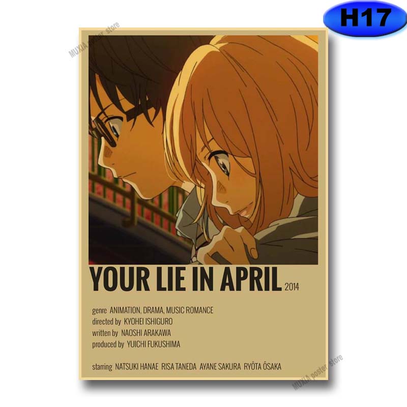 Poster Giấy kraft Dán Tường Trang Trí in Hình anime your lie in april Phong Cách retro Nghệ Thuật diy 42x30cm