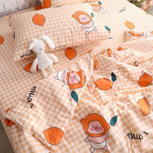 Bộ Chăn Ga Gối Siêu Nhân Heo Cotton Poly Bộ Chăn Ga Gối 5 Món, 4 Món