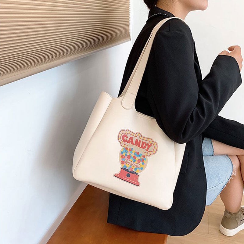 Túi xách YADOU da pu cỡ lớn thêu họa tiết đơn giản phong cách Nhật Bản cho nữ