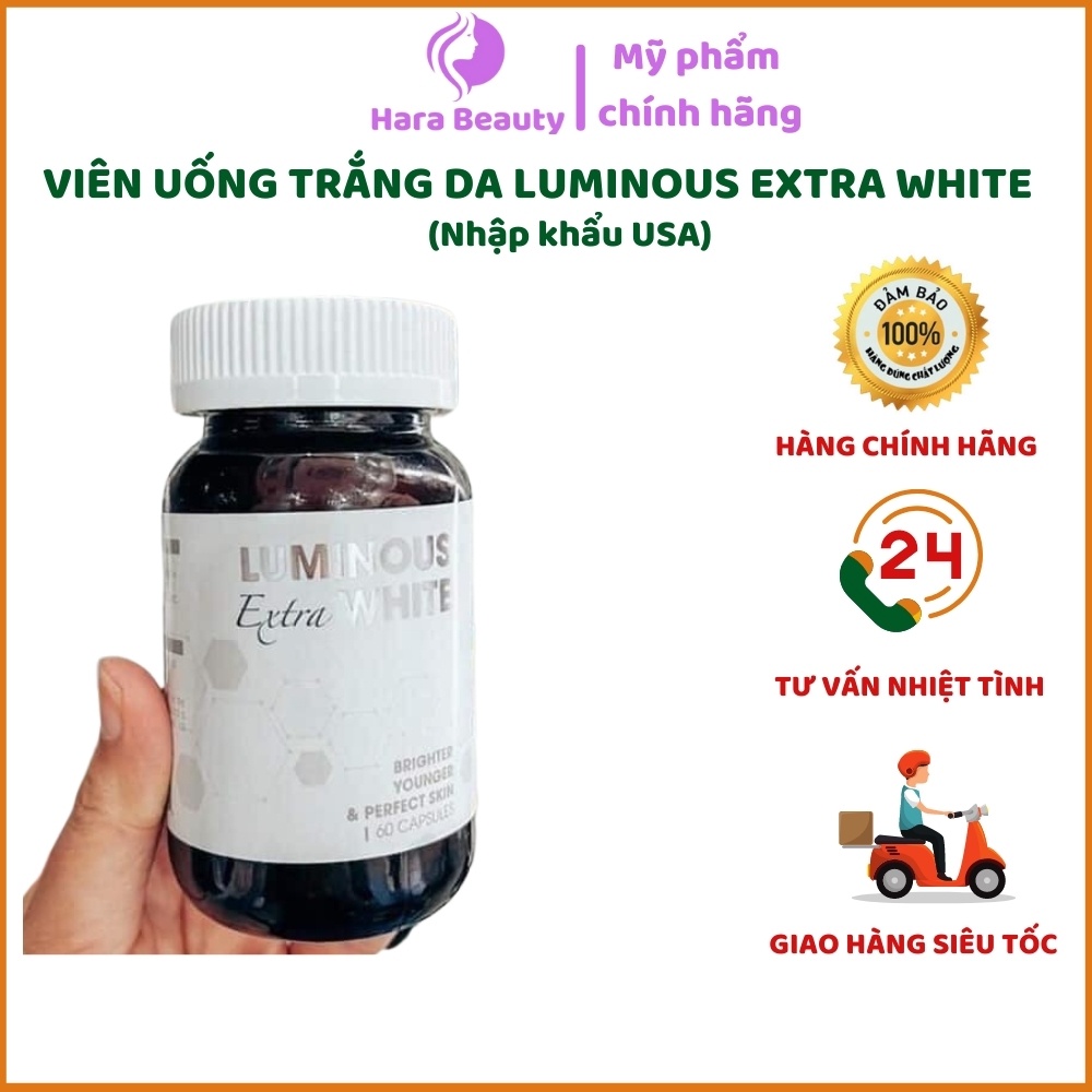 Viên uống trắng da giảm nám đẹp da, Viên uống Luminous Extra White với glutathione 1200 mg hộp 60 Viên chính hãng Mỹ