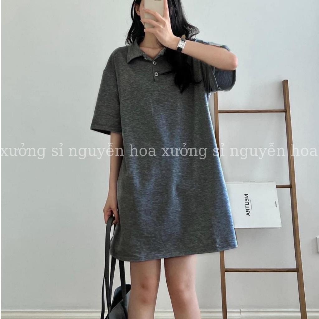 Váy polo nữ cài cúc cổ  chất liệu thun tổ ong dày dặn màu xám đậm tôn da phong cánh hàn quốc xưởng sỉ nguyễn hoa