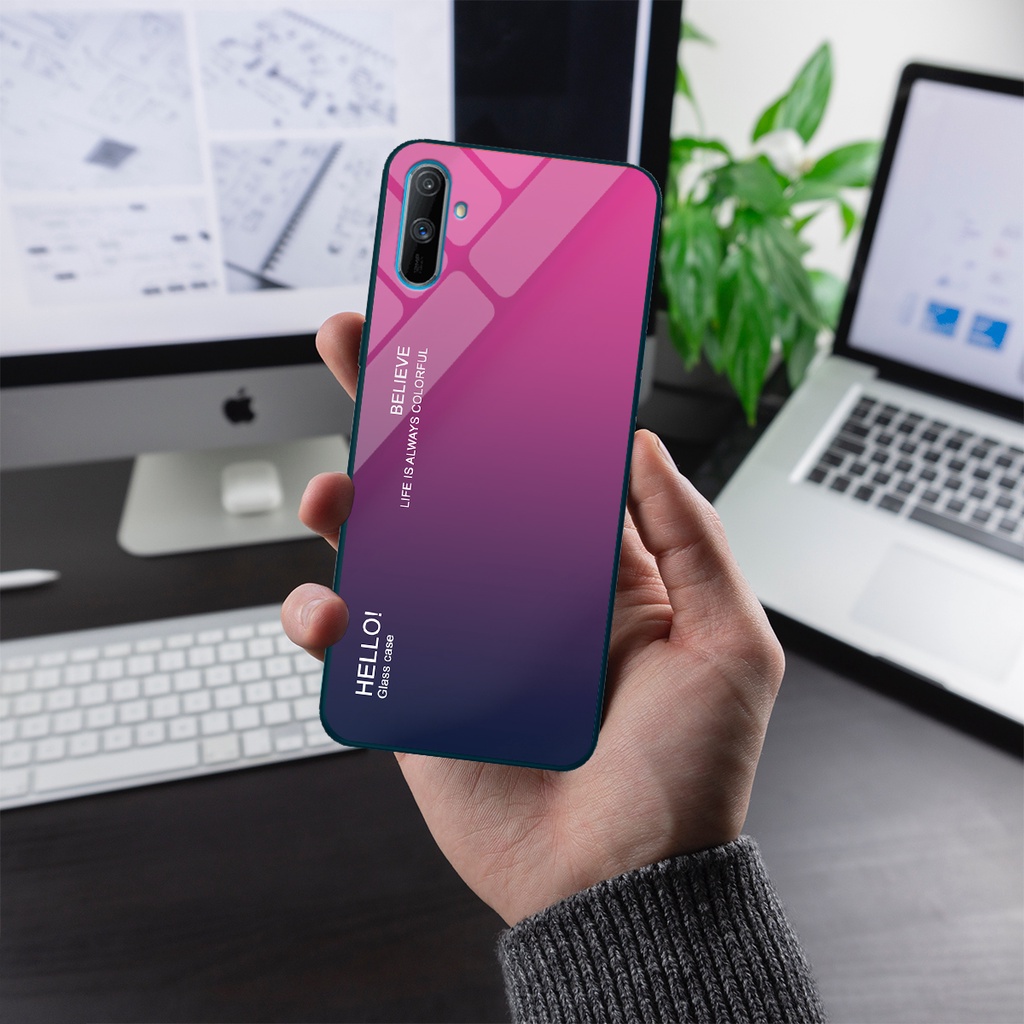 Ốp điện thoại Realme C3 - Gradient edition, chất liệu kính cường lực