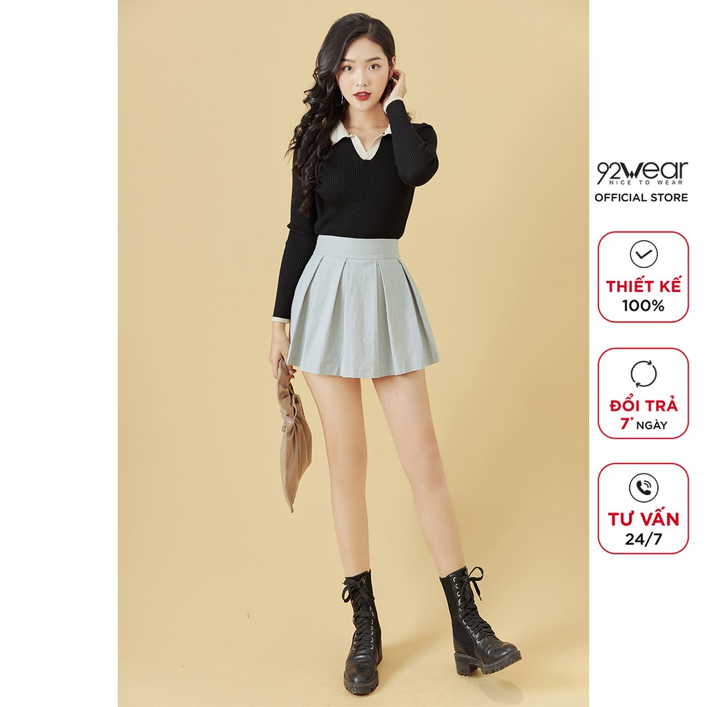 Áo len dài tay mỏng phối cổ 92WEAR, co giãn, tôn dáng ALA0061 | BigBuy360 - bigbuy360.vn