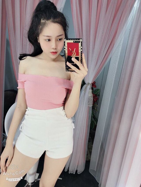 Áo trễ vai thun gân hình thật