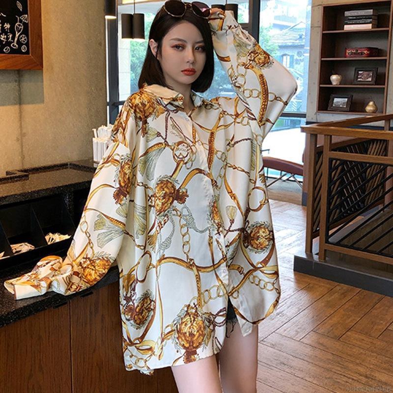 Áo sơ mi dáng rộng tay dài phong cách cổ điển thanh lịch cho nữ