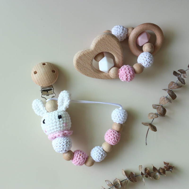 Đồ Chơi Vòng Tay / Núm Vú Giả Có Kẹp Treo Xe Đẩy Em Bé Sơ Sinh Gặm Răng