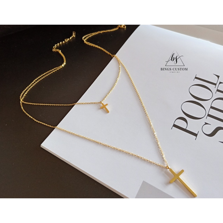 [FreeShip] Dây chuyền nữ titan hai lớp chữ thập X7-310a - CAM KẾT KHÔNG BAY MÀU