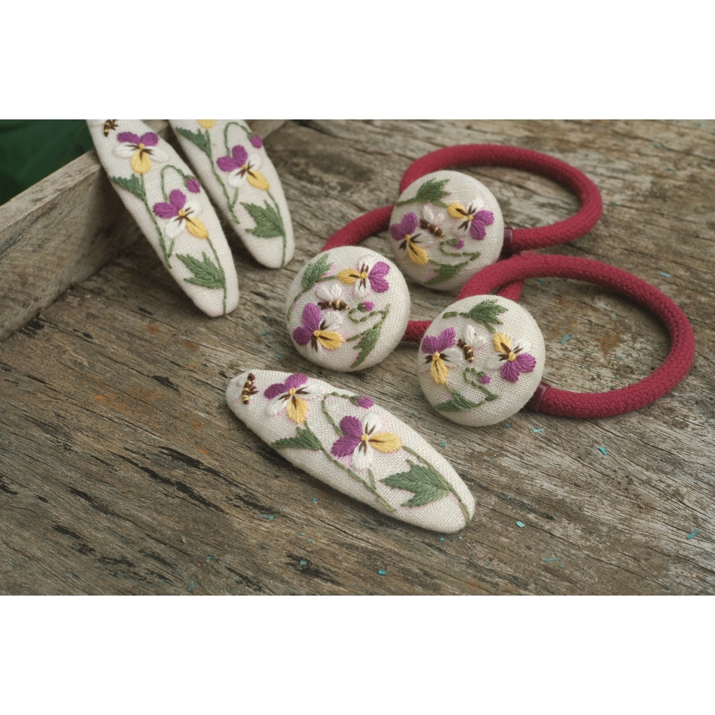 Kẹp mái,cặp tóc, dây buộc tóc thêu tay vải linen xinh xắn