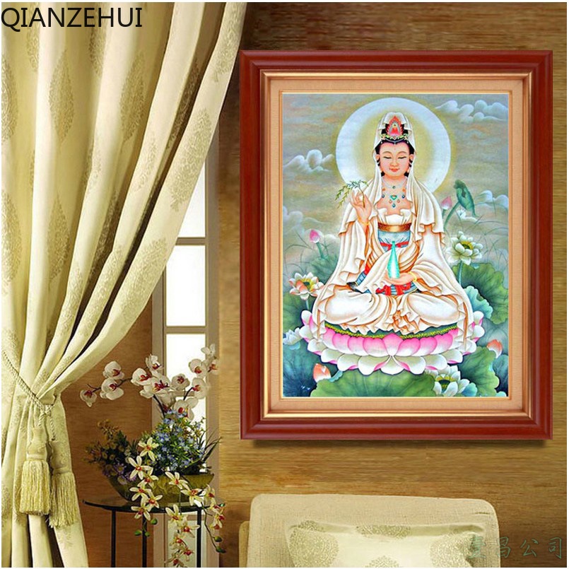 Bộ Tranh Thêu Chữ Thập DIY Hình Tượng Phật Bà Quan Âm Bằng Sợi Cotton 11CT