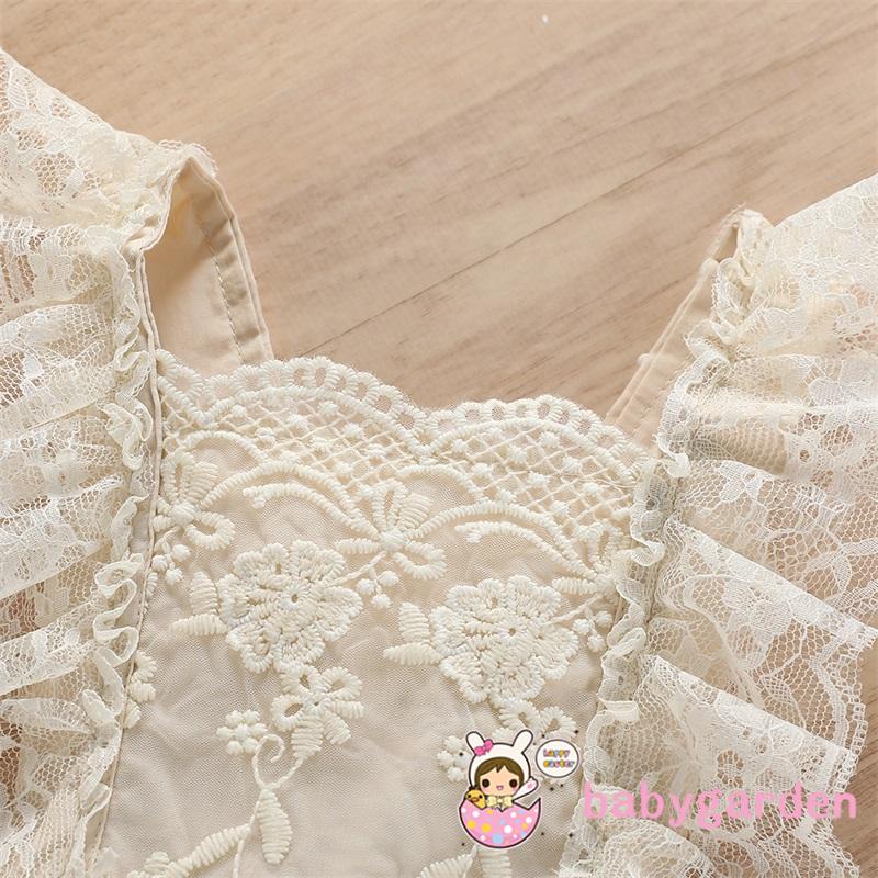 BABYGARDEN 0-24months Baby Girls Summer Romper, Plain Floral Lace Embroidery Skirt Layered Adjustable Straps One-Piece,
