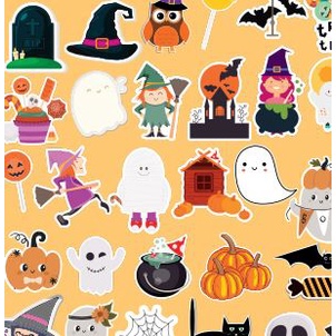 Combo 60 Stickers Tự Cắt Dán Trang Trí Halloween, Phụ Kiện Trang Trí Sổ Tay