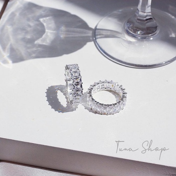 Nhẫn Bạc gắn full đá, Nhẫn bạc nữ xinh 𝑪𝒂𝒎 𝒌𝒆̂́𝒕 𝒄𝒉𝒖𝒂̂̉𝒏 𝑩𝒂̣𝒄 TUNA SILVER Trang sức Bạc