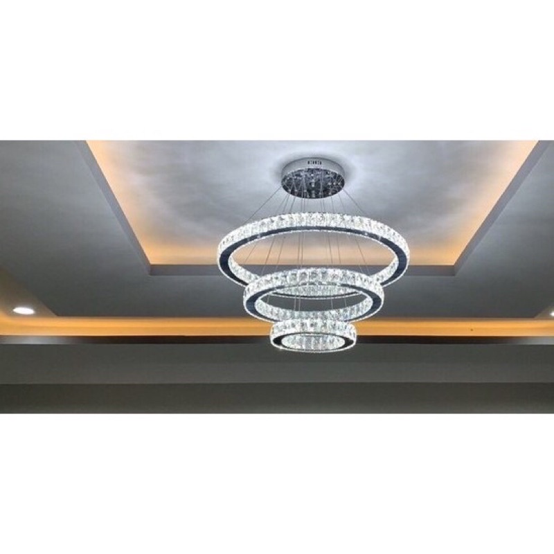 Đèn thả pha lê 3 vòng kích thước 30-50-70cm và 40-60-80cm 3 chế độ ánh sáng