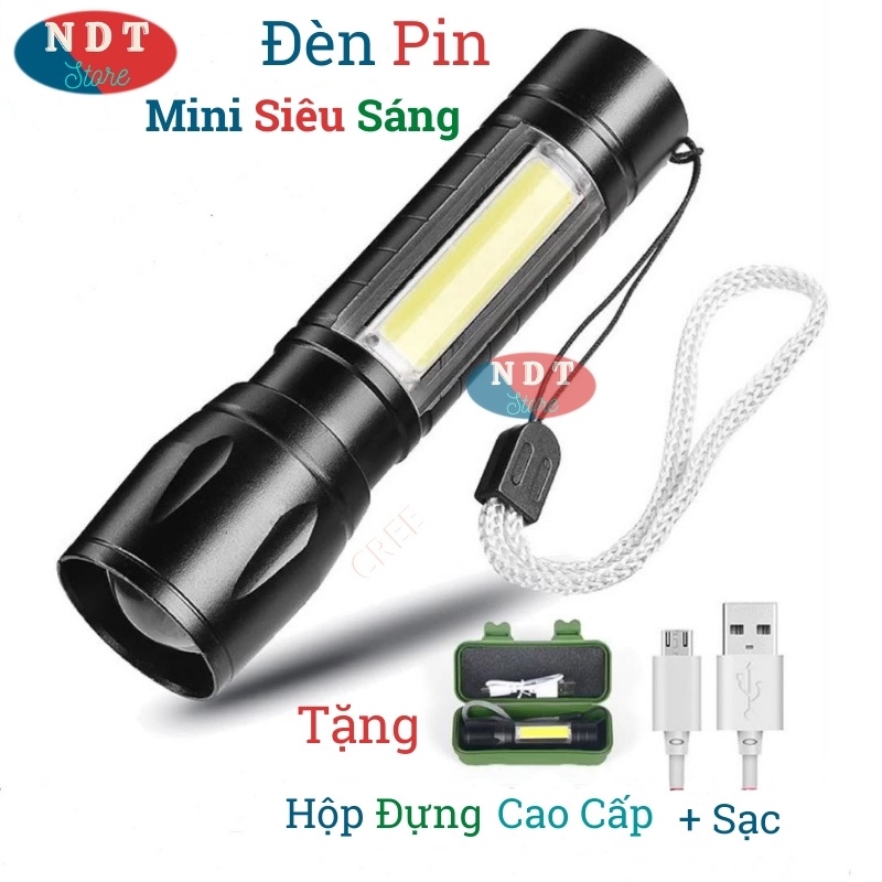 Đèn Pin MINI Siêu Sáng Cao Cấp Có Zoom Xa Gần Tặng Hộp Đựng Và Sạc Pin Tiện Dụng