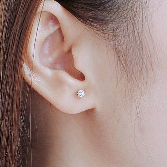 Bông Tai Nụ Bạc ❤️FREESHIP❤️ Bông Tai Bạc 6 Chấu Đính Đá