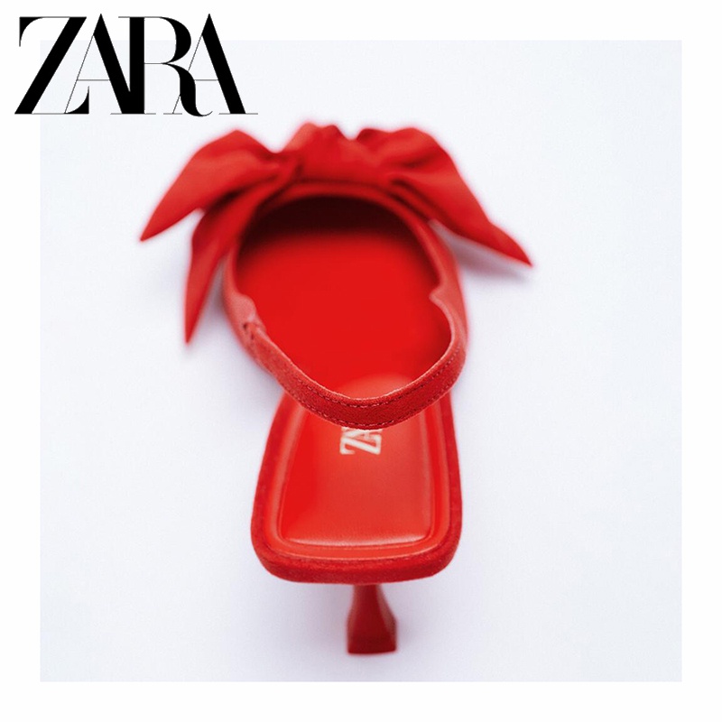 Zara Giày Cao Gót Da Lộn Đính Nơ Xinh Xắn Cho Nữ