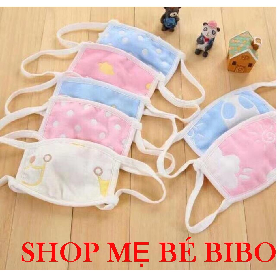 Khẩu trang sợi tre 6 lớp cho bé 1-4 tuổi dây đeo dạng cột nhiều màu sắc