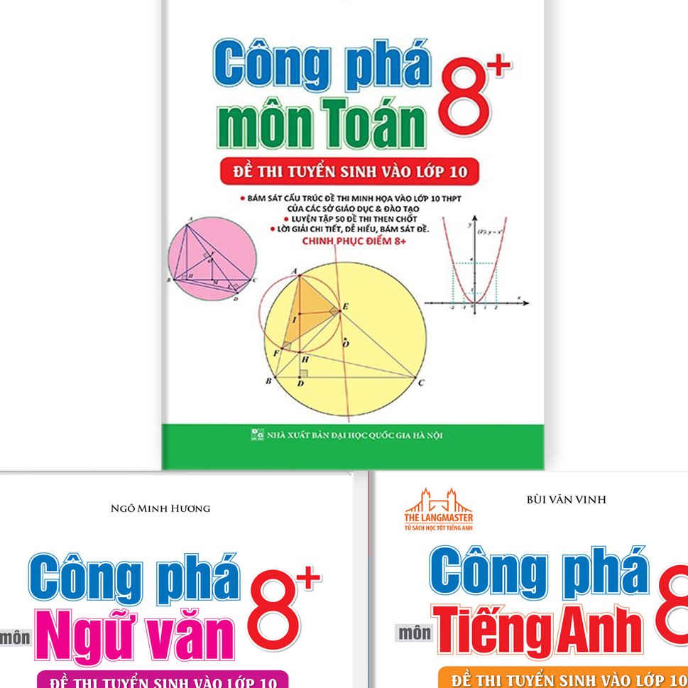 Sách -Công phá 8+ đề thi tuyển sinh vào lớp 10 môn toán - văn- anh + Tặng bút chì 2B