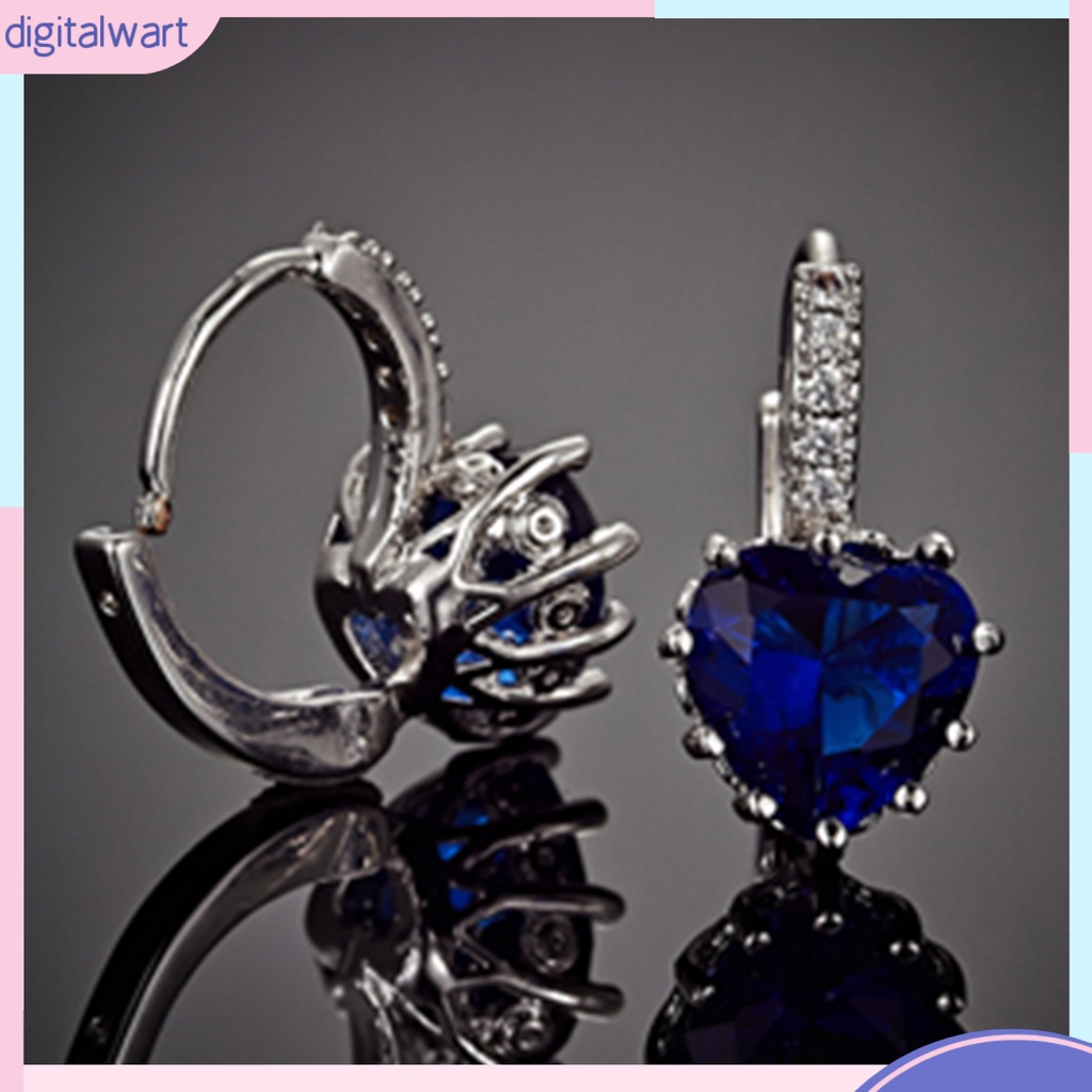 Bông tai mạ vàng trắng 18K đính đá Sapphire xanh dương