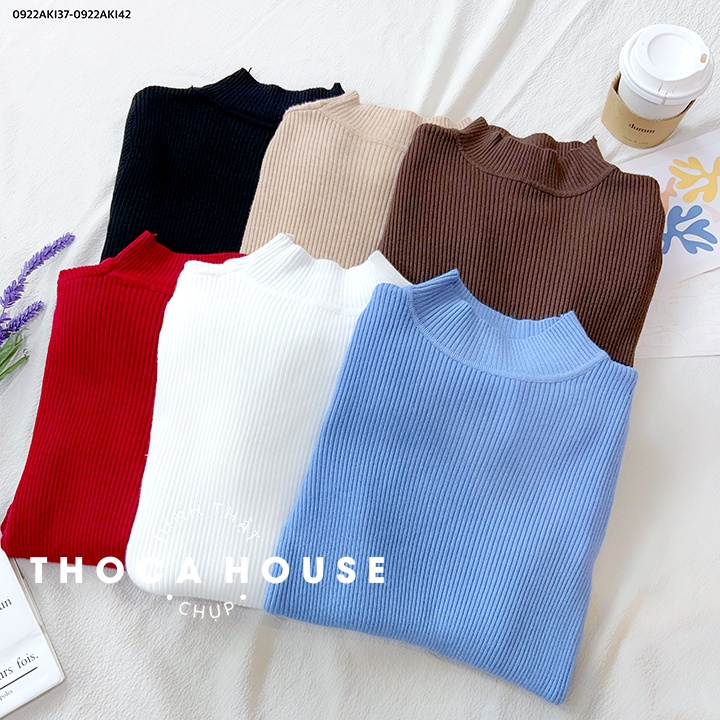 Áo len thu đông cổ cao tay dài trơn nhiều màu THOCA HOUSE basic phối đồ phong cách Hàn Quốc