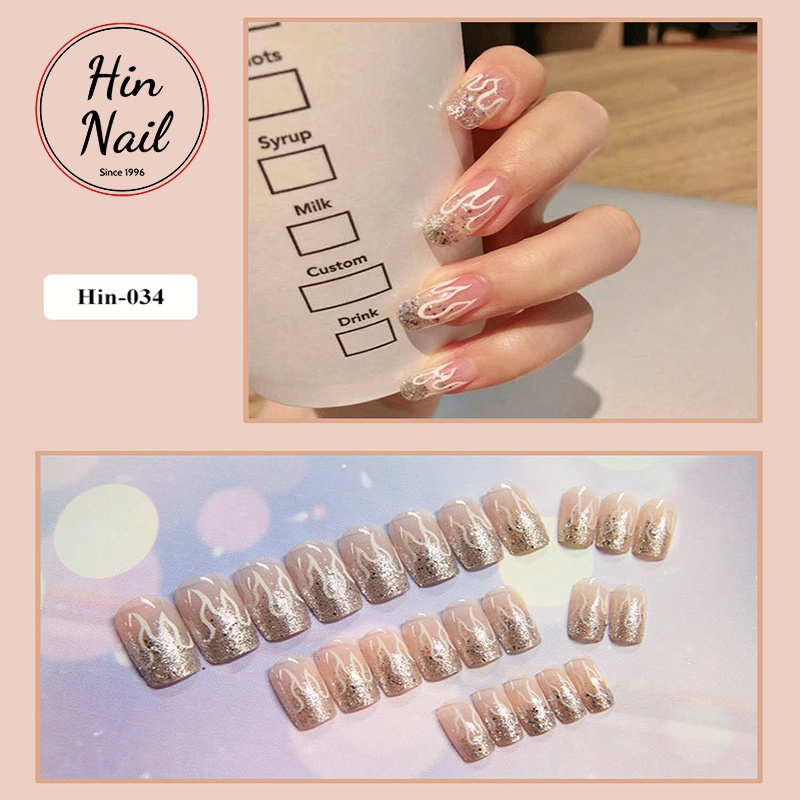 Set 24 móng tay giả Hin Nail ánh nhũ sành điệu