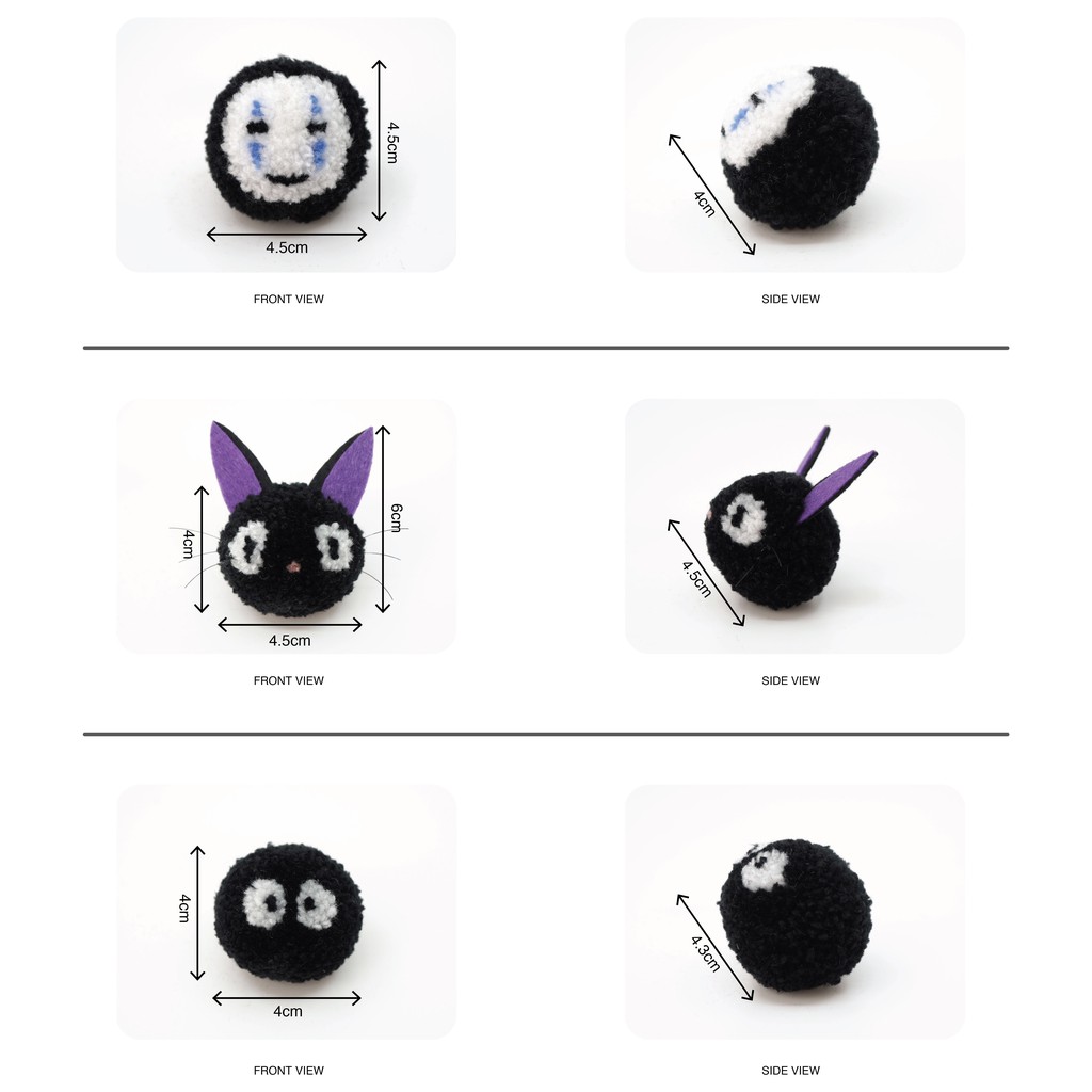 Pompom Totoro - Vô Diện - Mèo Jiji - Susuwatari - Móc Khóa Handmade