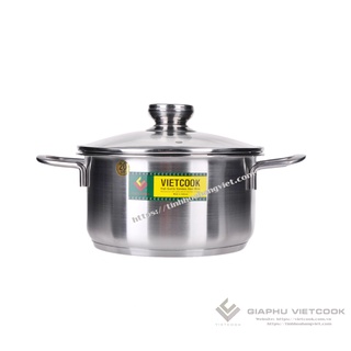 Nồi inox 3 đáy nắp kính Việt Nam chất lượng cao chính hãng VietCook size 16,18,20,22,24,26 cm