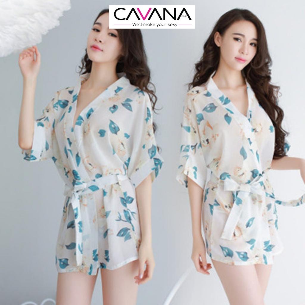 Áo choàng ngủ, đồ ngủ xuyên thấu gợi cảm cao cấp sang trọng voan in hoa N33 - CAVANA STORE